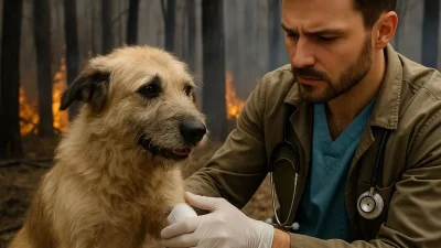 Veterinerin orman yangınında yaralanan köpeğe ilk müdahalede bulunduğu an